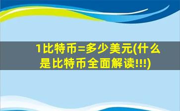 1比特币=多少美元(什么是比特币全面解读!!!)