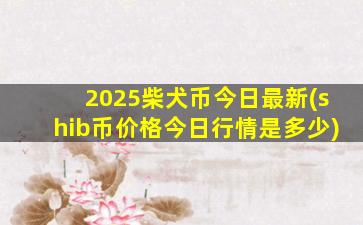 2025柴犬币今日最新(shib币价格今日行情是多少)