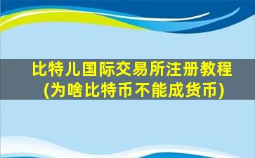 比特儿国际交易所注册教程(为啥比特币不能成货币)